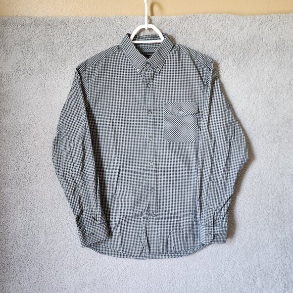 Banana Republic Green Mini Check Gingham Long Sleeve Button Down Shirt Size L - Picture 1 of 15